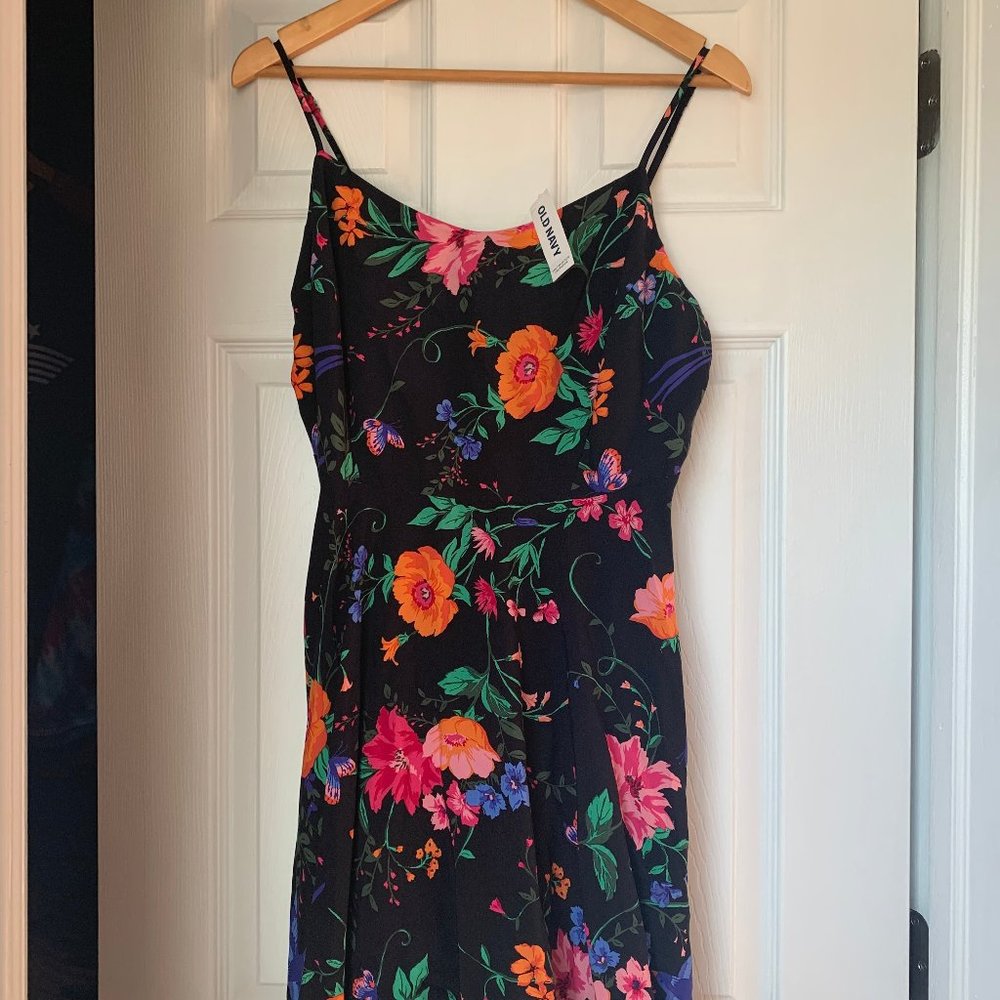 Flower Pattern Black Dress